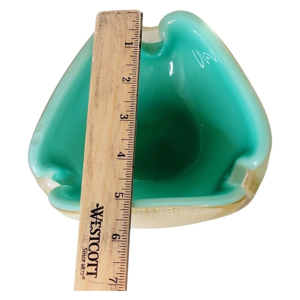 Seguso Murano Aqua Green Celadon Gold Flecks Italian Art Glass Dish Bowl Ashtray - Picture 12 of 12
